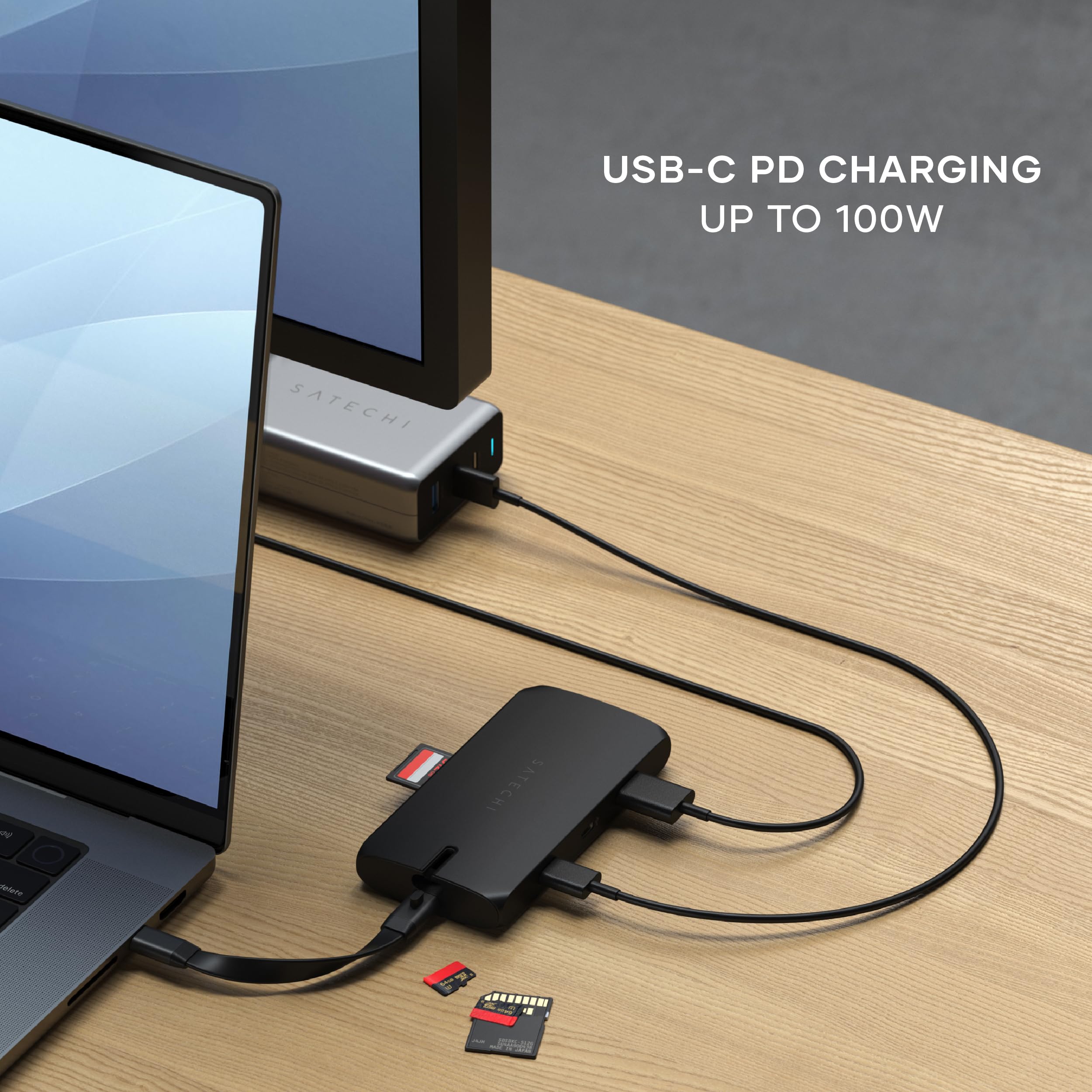 SATECHI 9 in 1 USB C Hub, Multiport Adapter with HDMI 4K, Ethernet, USB-A 3.0, SD/Micro SD Readers, for MacBook Pro/Air M2/M1, iPad Pro/Air M2/M1, Mac mini M2, iMac M1 - Black - Image 4