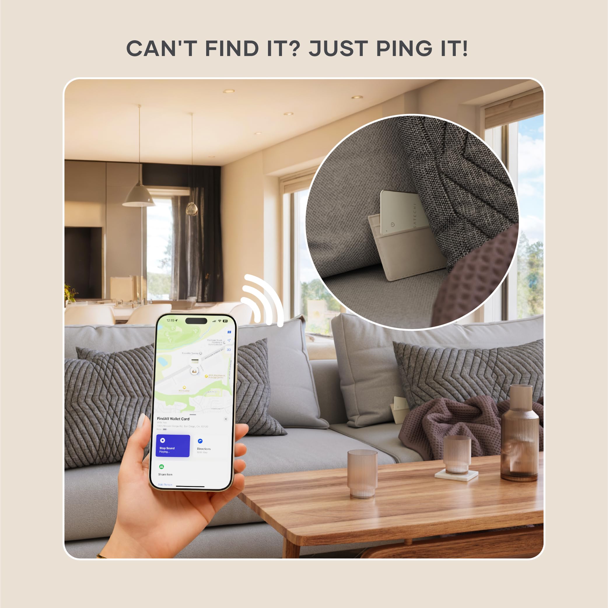 Satechi FindAll with Find My, Wallet Card & Keychain & Luggage Tag, Wireless Rechargeable, Location Tracker - Sand - Image 3