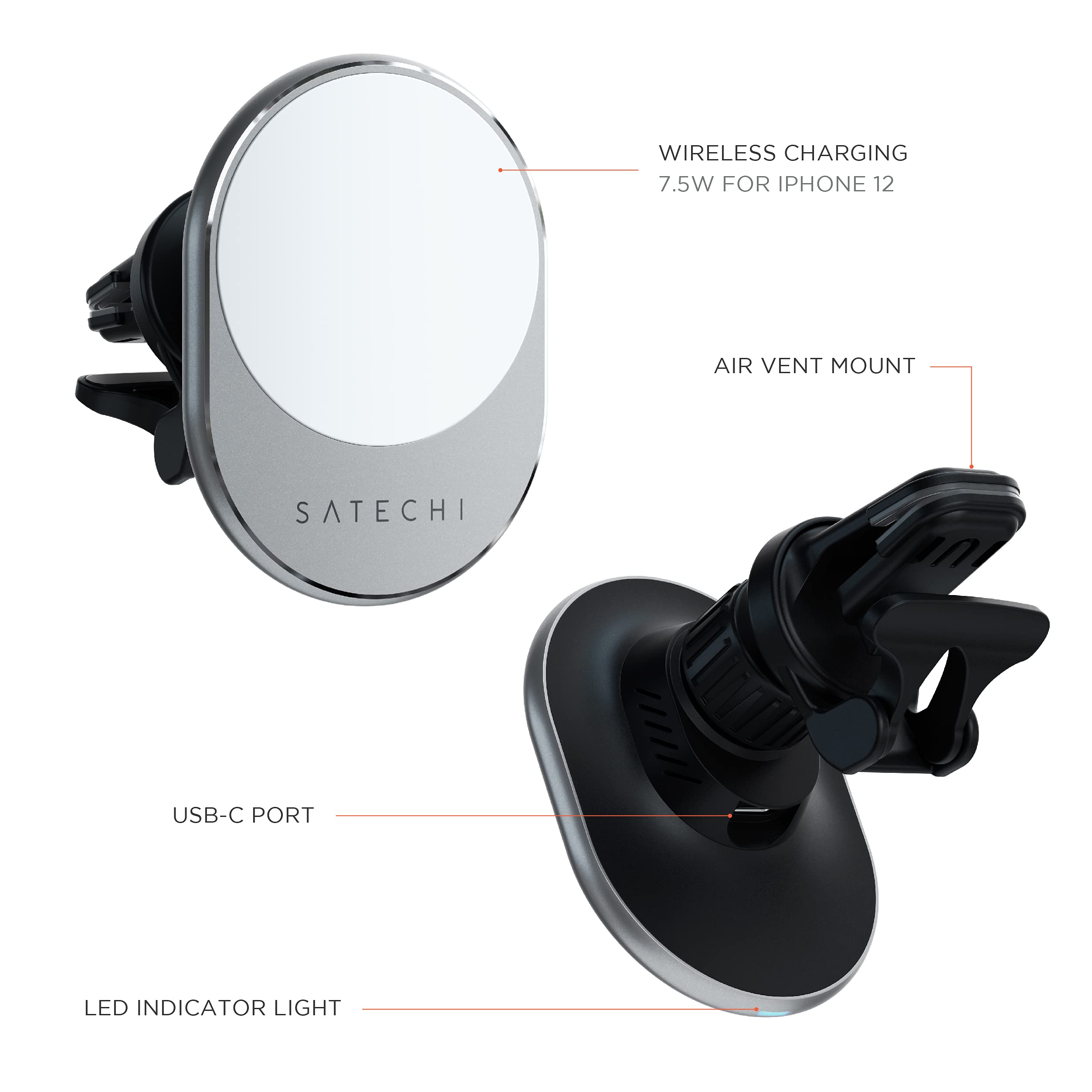 Satechi Magnetic Wireless Car Charger (Qi Wireless Charging) 7.5W Air Vent Mount - Compatible with iPhone 16 Pro Max/16 Pro/16/16 Plus, iPhone 15 Pro Max/15 Pro/15/15 Plus and More - Image 5