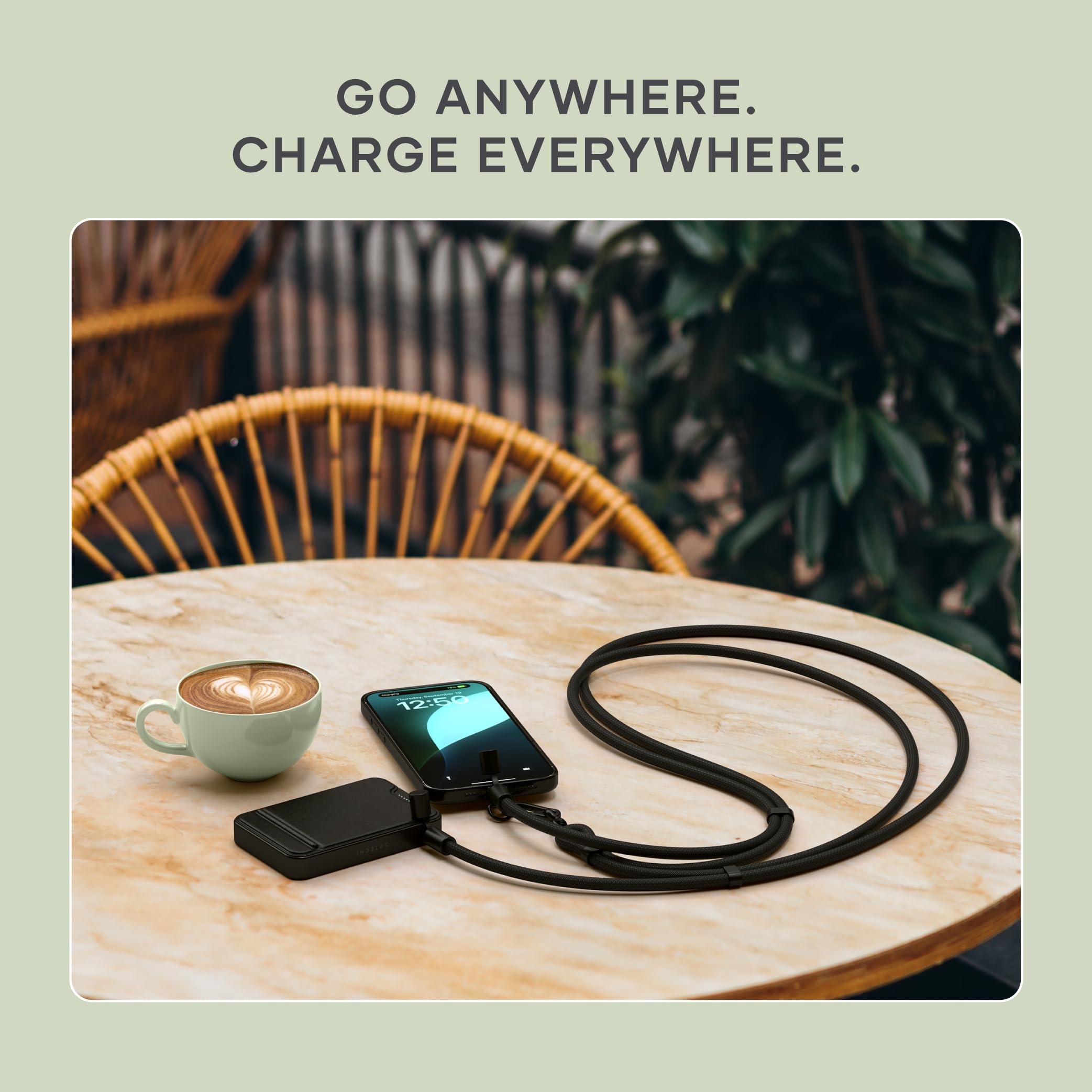 Satechi OntheGo USB-C Lanyard Cable, 60W Fast Charging, 480Mbps Data Transfer, Built-in Crossbody Strap, Adjustable 1.5m / 4.9ft Braided Cord, USB-C to USB-C Cable for iPhone, Android – Black - Image 3