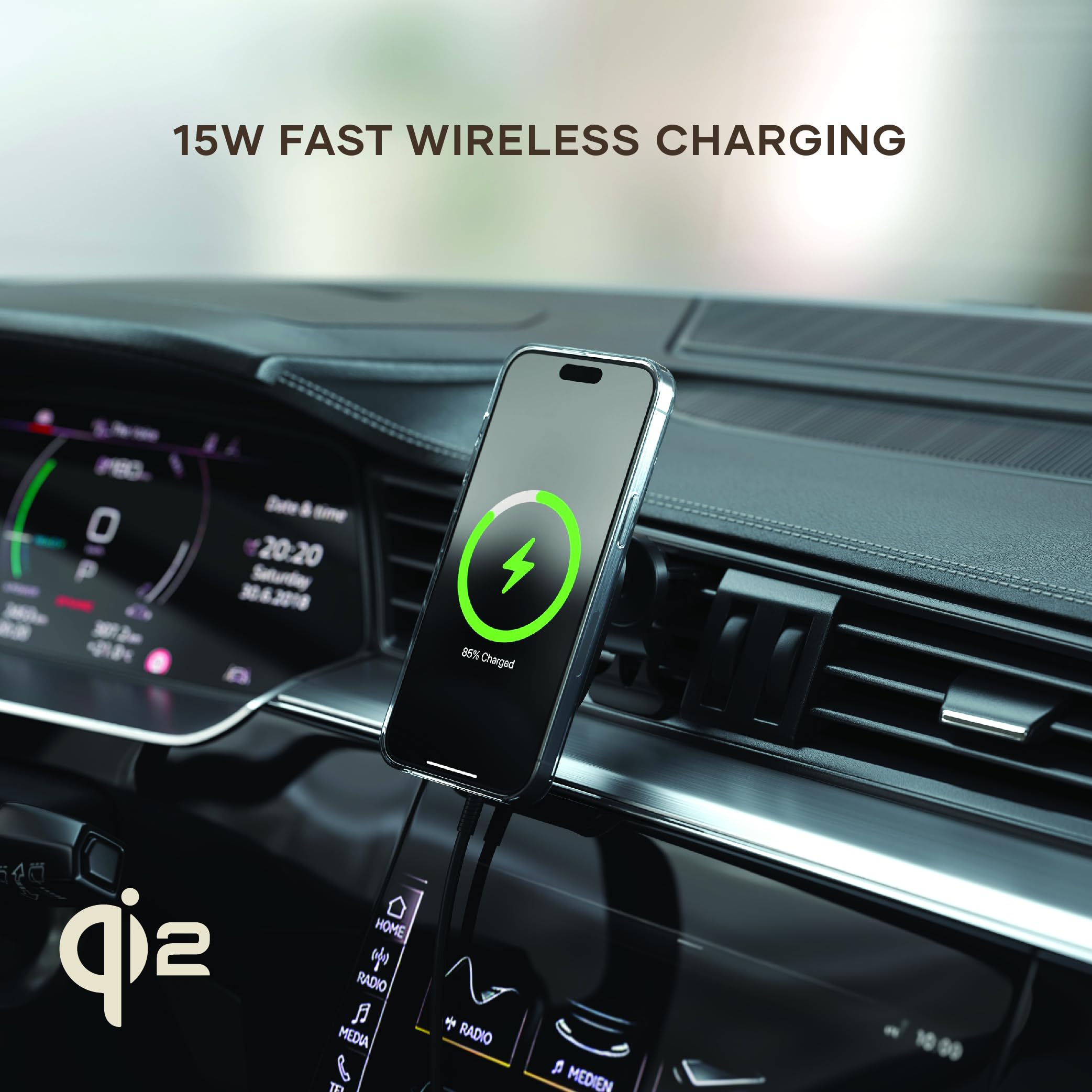 Satechi Qi2 Wireless Car Charger, Travel Friendly Car Phone Mount Charger for Air Vents, 15W Fast Chargers, for iPhone 17 to 12 Series - Image 3