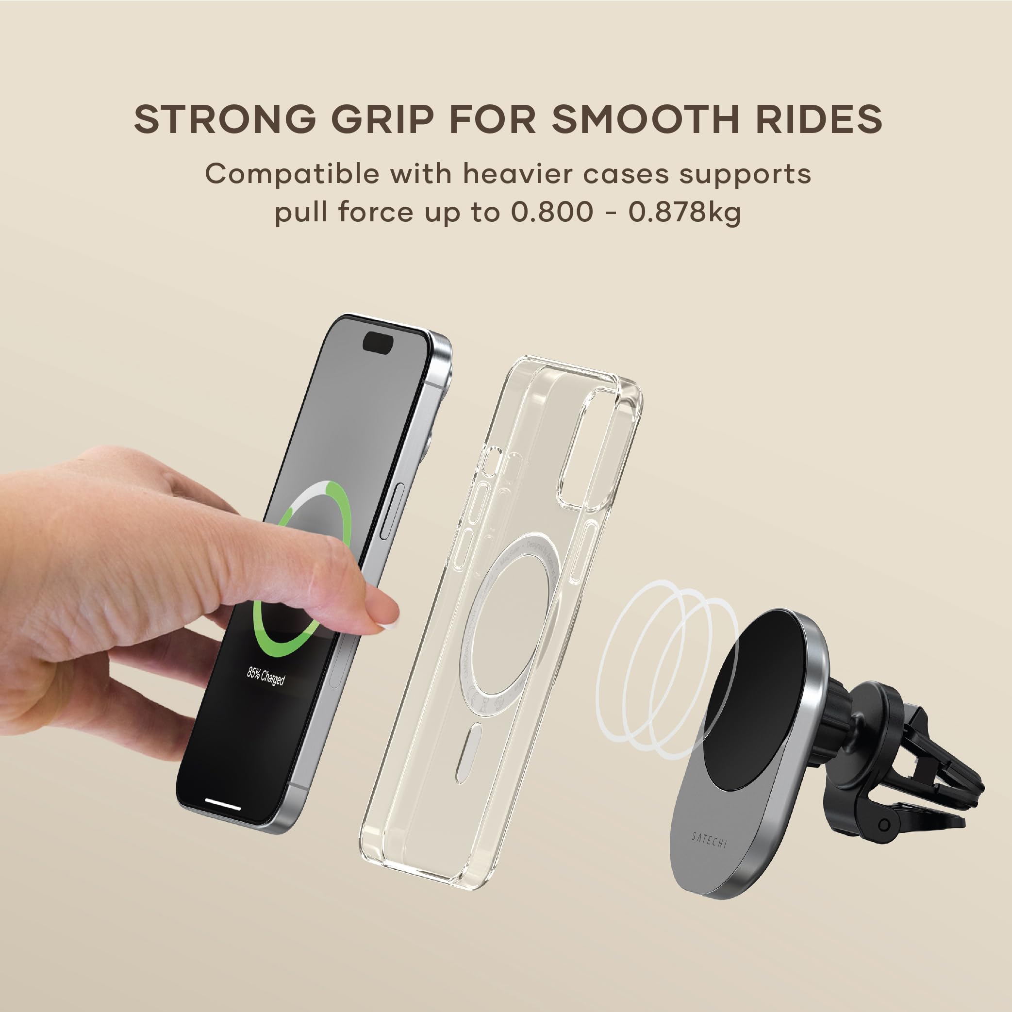 Satechi Qi2 Wireless Car Charger, Travel Friendly Car Phone Mount Charger for Air Vents, 15W Fast Chargers, for iPhone 17 to 12 Series - Image 6