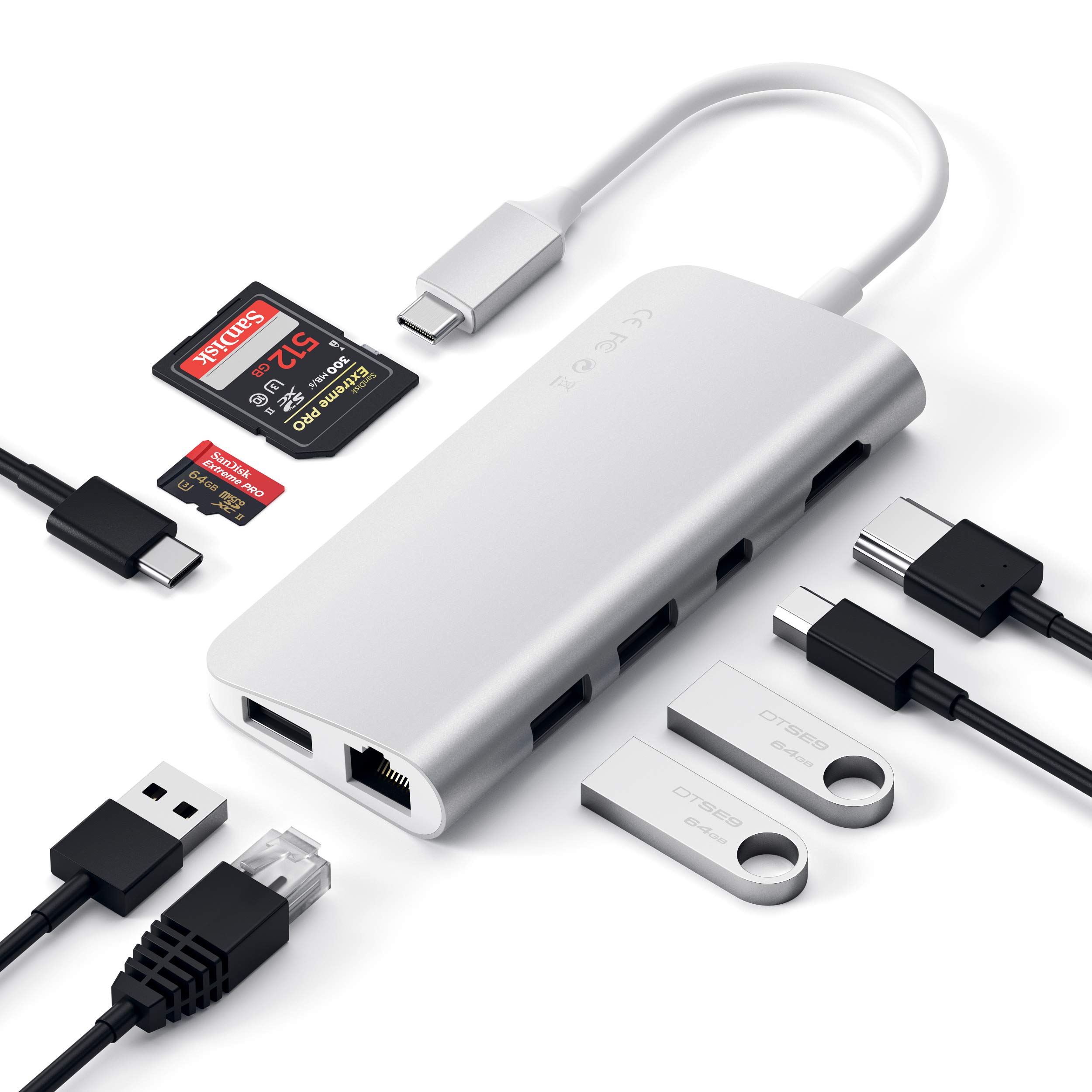 Satechi Type-C Multimedia Adapter with 4K HDMI, mini DP, USB-C PD, Gigabit Ethernet, USB 3.0, Micro/SD Card Slots - for M2/ M1 MacBook Pro, M2/ M1 MacBook Air (Silver) - Image 6