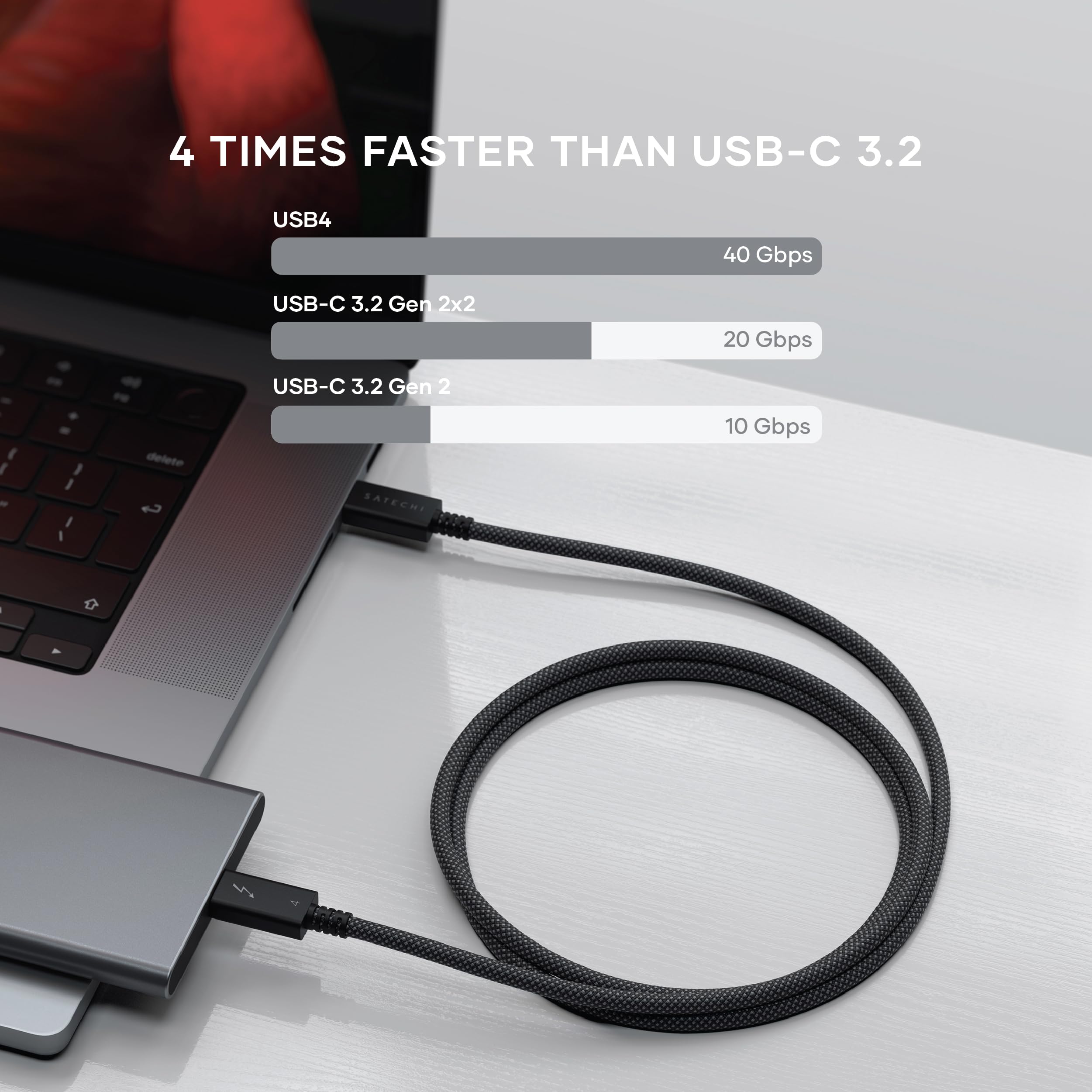 Satechi USB C Thunderbolt 4 (3.2ft/1m), USBC to USB-C Cable, Supports 8K Display, 40Gbps Data Transfer, 240W PD Charging, for iPhone 17, MacBook M5/M4, iPad (Intel Thunderbolt Certified) - Image 4
